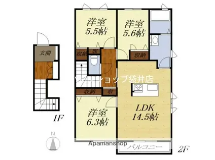 MASTTOWN愛野南B(3LDK/2階)の間取り写真