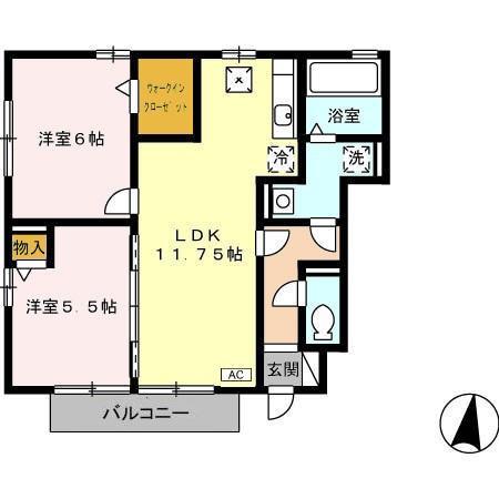 レセンテ・ウィルB(2LDK/1階)の間取り写真
