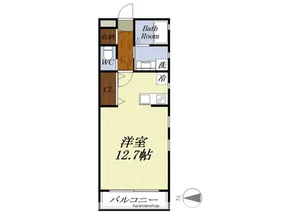 清風荘(ワンルーム/1階)の間取り写真