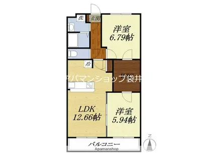 エバーグリーン(2LDK/2階)の間取り写真