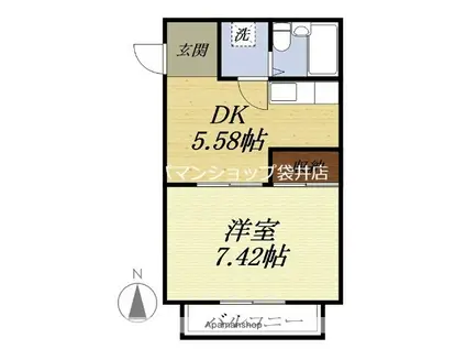 パールハウス(1DK/2階)の間取り写真