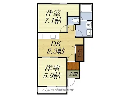 パークフロント美薗(2DK/1階)の間取り写真