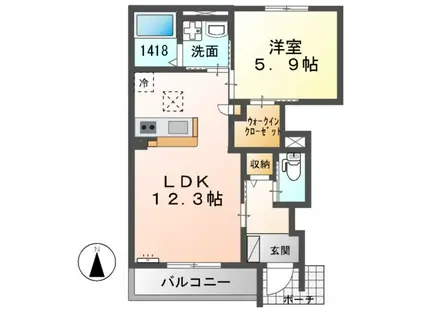 東海道本線 豊田町駅 徒歩12分 2階建 築5年(1LDK/1階)の間取り写真