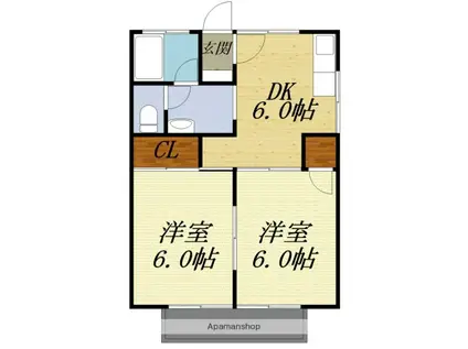 豊保コーポ(2DK/2階)の間取り写真