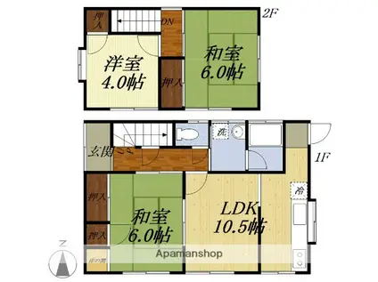 東海道本線 磐田駅 バス乗車時間:15分 新通町バス停で下車 徒歩4分 2階建 築40年(3LDK)の間取り写真