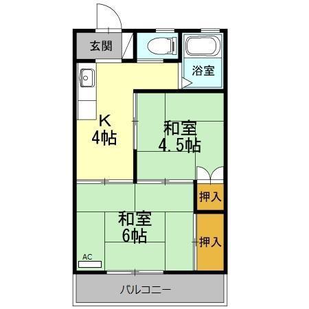 ビラシャングリラ(2K/1階)の間取り写真
