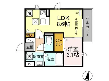 D-HILLS見付(1LDK/1階)の間取り写真