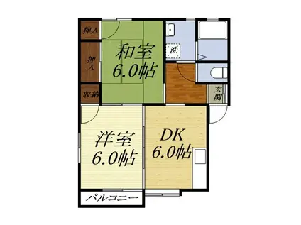 メイプル岩井(2DK/1階)の間取り写真