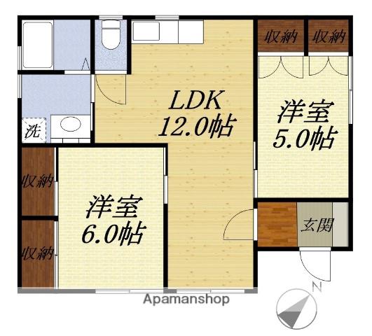 東海道本線 豊田町駅 バス乗車時間:25分 金洗西バス停で下車 徒歩7分 1階建 築25年(2LDK)の間取り写真