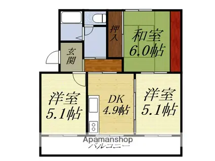 フォレストII(3DK/2階)の間取り写真