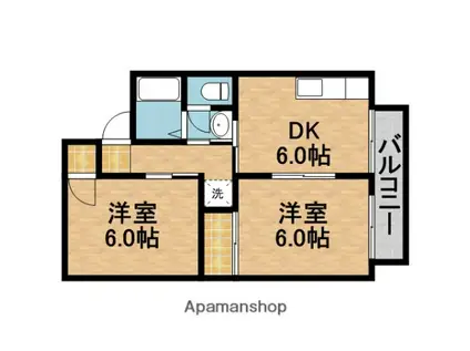 ヴァンベール若草D(2DK/1階)の間取り写真
