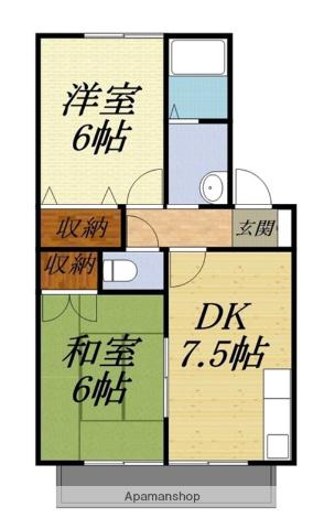 ボヌールII(2DK/2階)の間取り写真