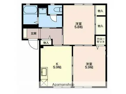 ミレニアム(2K/1階)の間取り写真