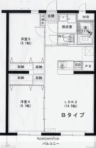 東海道本線 菊川駅(静岡) バス乗車時間:6分 東名菊川バス停で下車 徒歩5分 5階建 築20年(2LDK/2階)の間取り写真