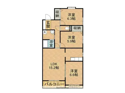 ラフィーネ掛川AⅠ(3LDK/1階)の間取り写真