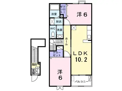 ホワイト・フェザーⅠ(2LDK/2階)の間取り写真