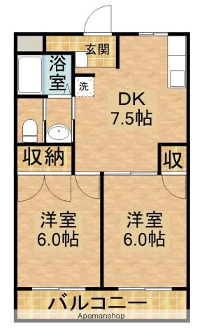 シャトレ牧之原(2DK/2階)の間取り写真