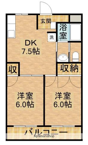 シャトレ牧之原(2DK/2階)の間取り写真