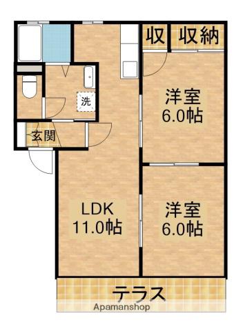 エクセル大東B(2LDK/1階)の間取り写真