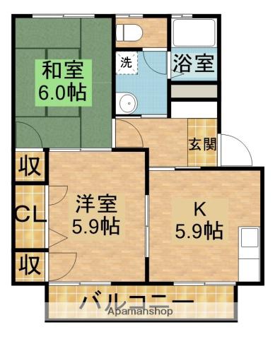 セレッソE(2DK/2階)の間取り写真