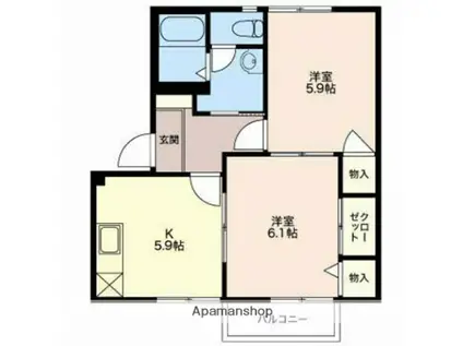 サザンクロスA(2K/2階)の間取り写真