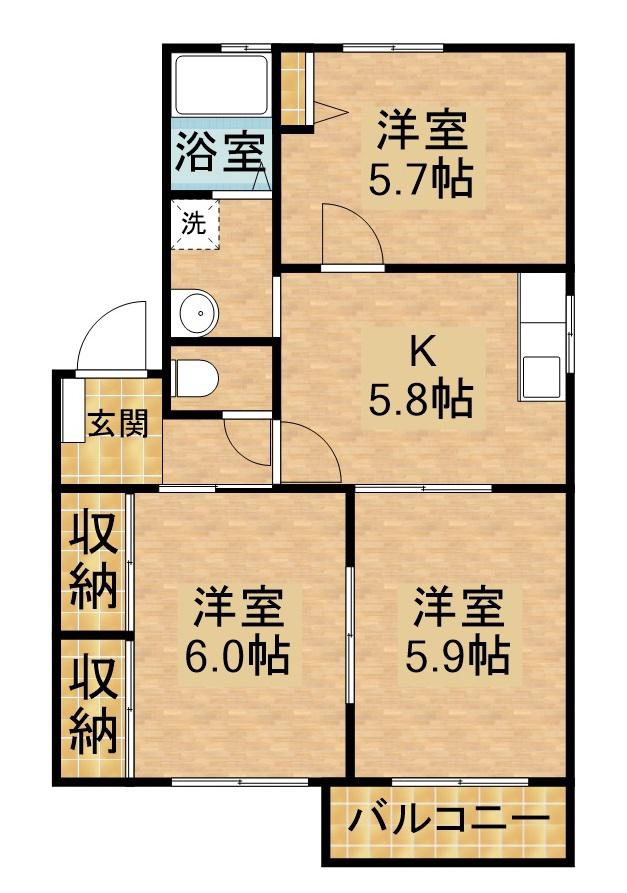 オーシャンヒルズ A(3K/2階)の間取り写真
