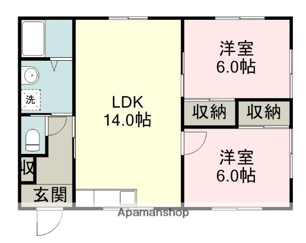 東海道本線 菊川駅(静岡) バス乗車時間:30分 浜岡中学校前バス停で下車 徒歩20分 1階建 築19年(2LDK)の間取り写真