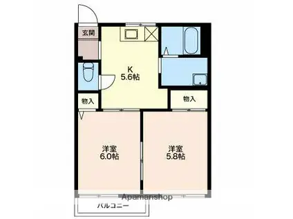 グランメール ダンD(2K/2階)の間取り写真