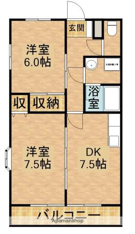 グレイス長野Ⅷ(2DK/1階)の間取り写真