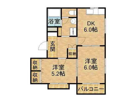 エバーグリーンⅢ(2DK/2階)の間取り写真