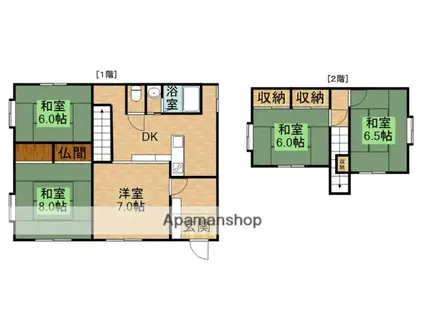 東海道本線 菊川駅(静岡) バス乗車時間:7分 五丁目下バス停で下車 徒歩18分 2階建 築54年(5DK)の間取り写真