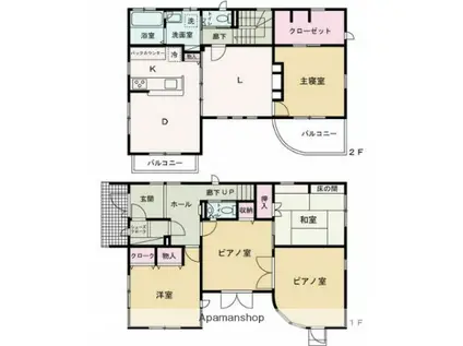 東海道本線 菊川駅(静岡) バス乗車時間:7分 五丁目下バス停で下車 徒歩18分 2階建 築23年(5LDK)の間取り写真