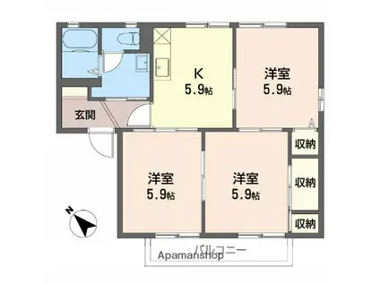 アレーゼⅠ(3K/2階)の間取り写真