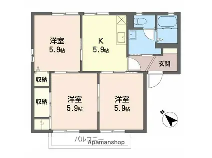 アレーゼⅠ(3K/2階)の間取り写真