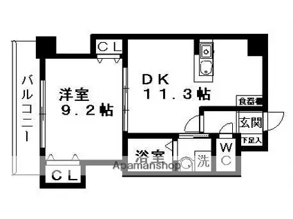 プロビデンス葵タワー(1LDK/3階)の間取り写真