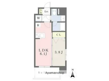 カレント茶屋が坂(2K/4階)の間取り写真