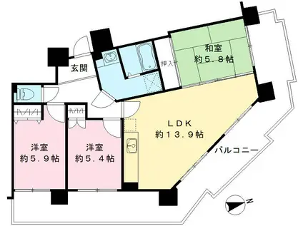 シティ・ライフ グランヴィーネ星ヶ丘 A(3LDK/4階)の間取り写真