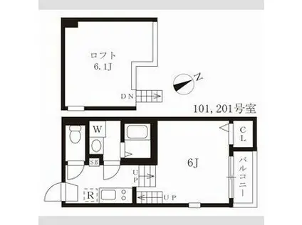 トリオネア千種(1K/2階)の間取り写真