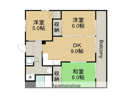 リバティーハウス昭和(3DK/3階)の間取り写真