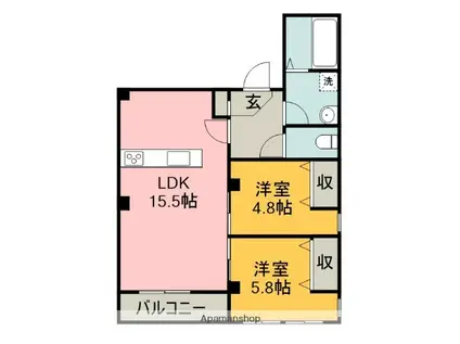 CASA UNO(2LDK/2階)の間取り写真