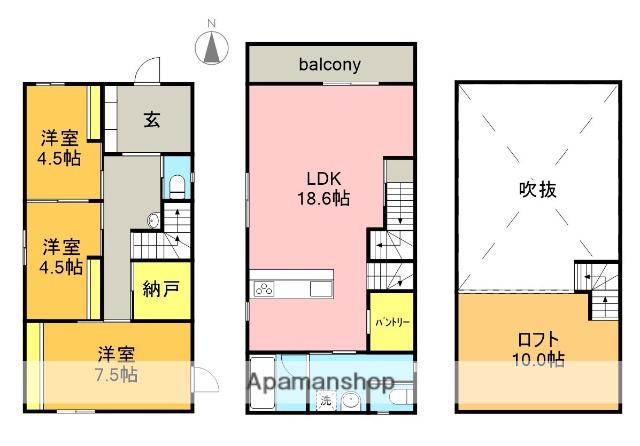 名古屋市東山線 覚王山駅 徒歩13分 2階建 築3年(3SLDK)の間取り写真