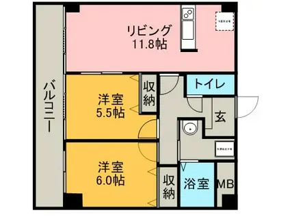 ウィル猫洞(2LDK/1階)の間取り写真