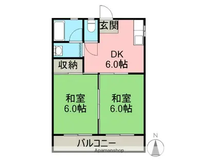 ドミール服部 B棟(2DK/2階)の間取り写真