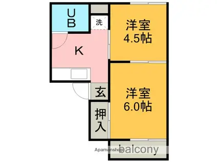 フォーブル高畑(2K/2階)の間取り写真