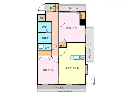 上高畑コーポ丸万(2LDK/2階)の間取り写真