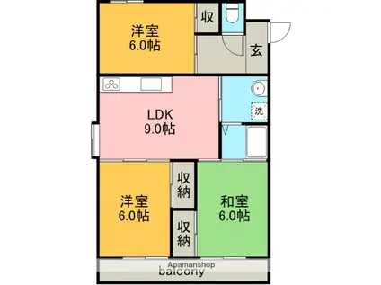 リーベ中柳(3LDK/4階)の間取り写真