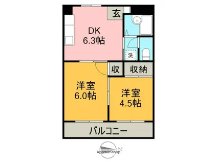 HOMEST櫻木(2DK/2階)の間取り写真