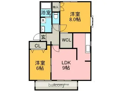 サザンクロスⅡ(2LDK/2階)の間取り写真