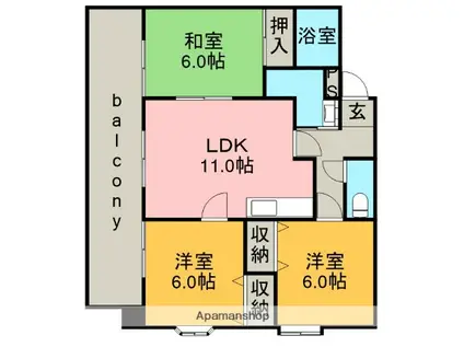 ブラザービル八幡(2LDK/4階)の間取り写真