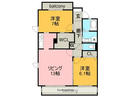 ハーツハピネス(2LDK/3階)の間取り写真